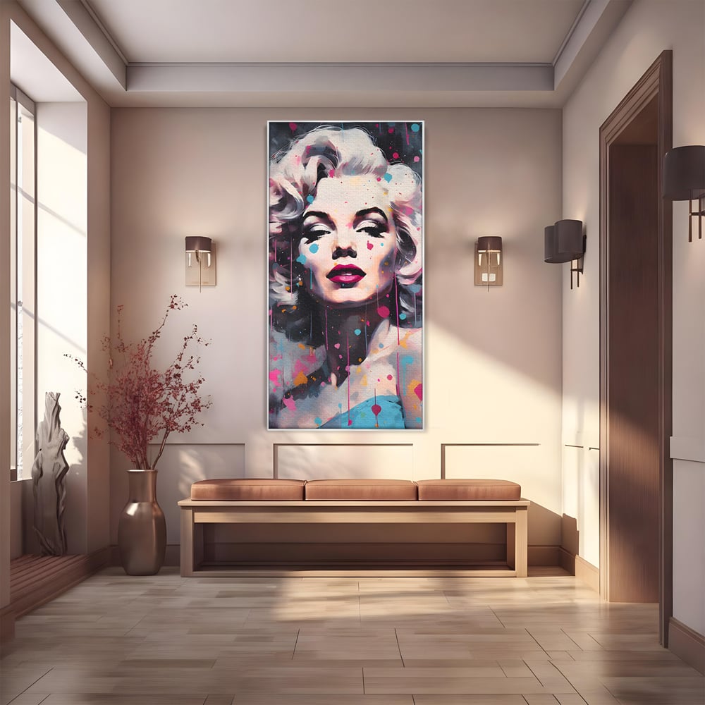 Tablou canvas cu tablou canvas cu marilyn monroe, in rama de aluminiu argintiu